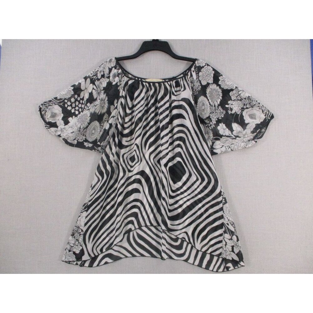 Jonathan Martin Black & White Floral Zebra‎ Print Sheer Top Blouse XL